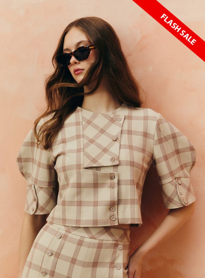 AW25 Cropped Check Button Jacket BL-8250709