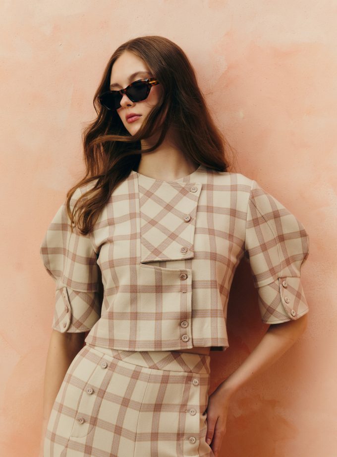 AW25 Cropped Check Button Jacket BL-8250709