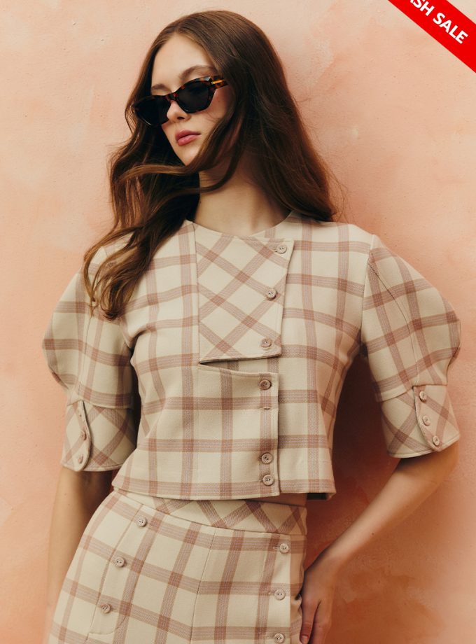 AW25 Cropped Check Button Jacket BL-8250709