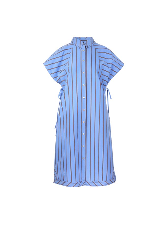 RAKU AW25 Stripe Zig-Zag Stitch Relaxed Shirt Dress DS-8251021<span> - </span>Blue, L