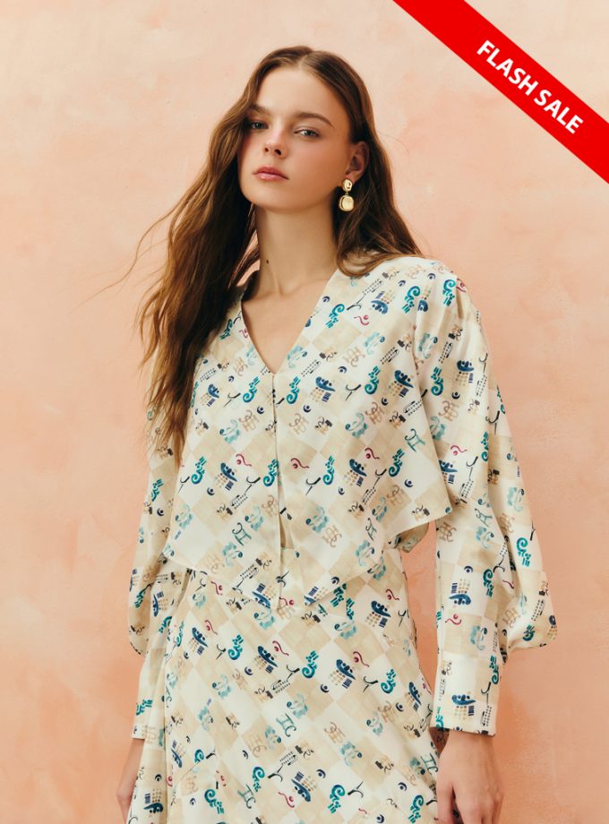 AW25 Metro Azulejo Printed Blouse BL-8250901