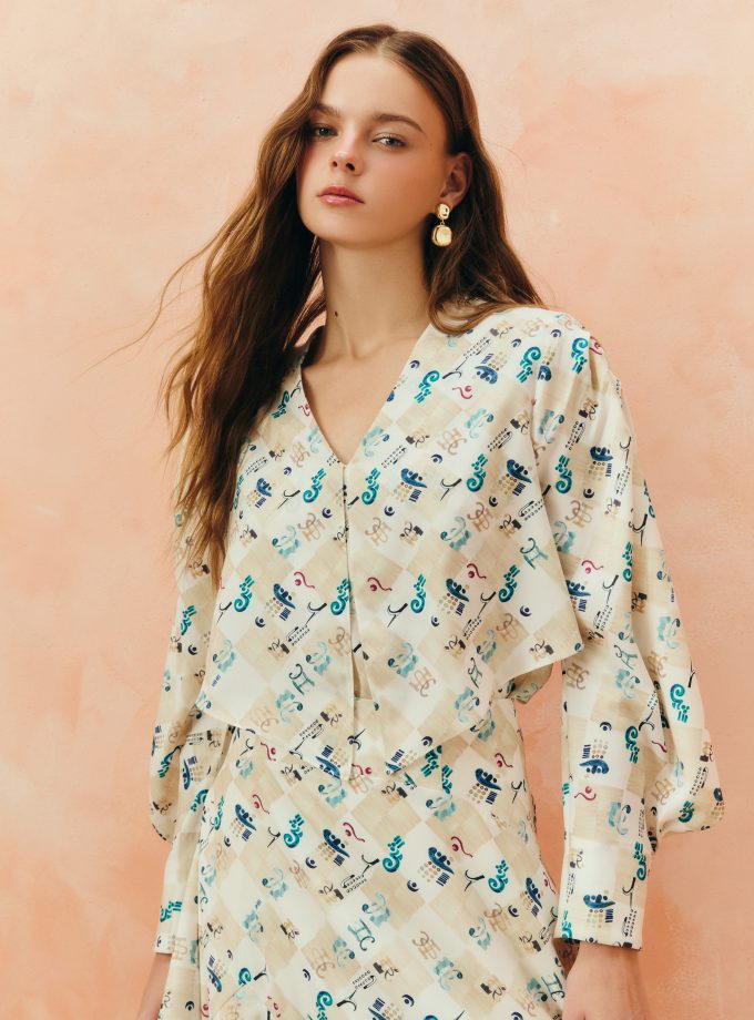 AW25 Metro Azulejo Printed Blouse BL-8250901