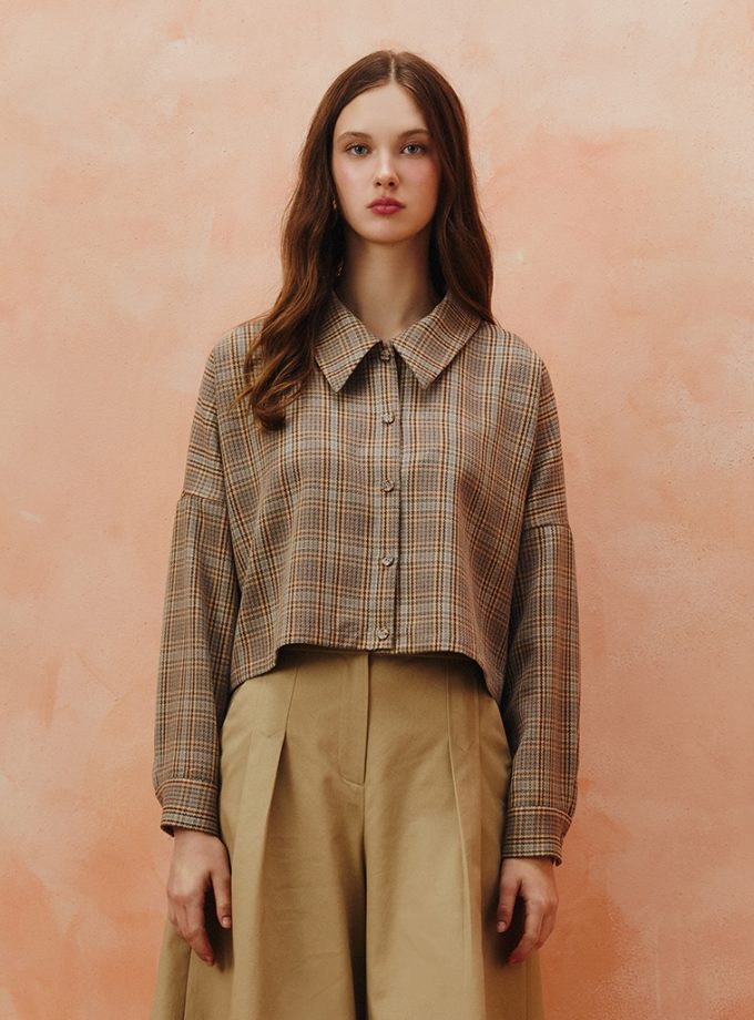 AW25 Plaid Tie-Back Crop Blouse BL-8251103