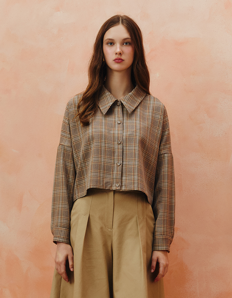 AW25 Plaid Tie-Back Crop Blouse BL-8251103