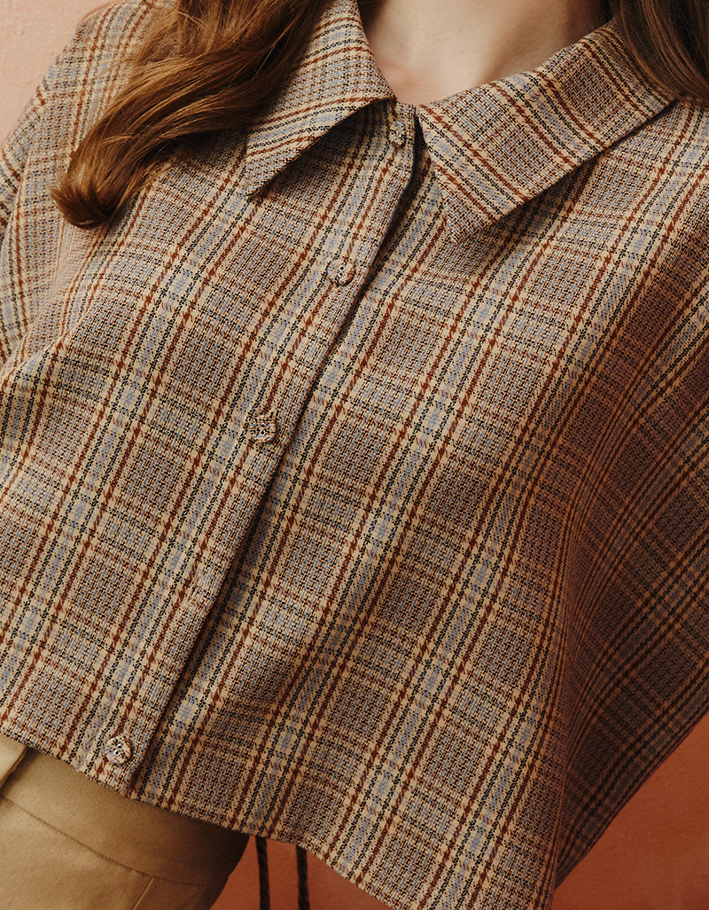 AW25 Plaid Tie-Back Crop Blouse BL-8251103 - Image 3