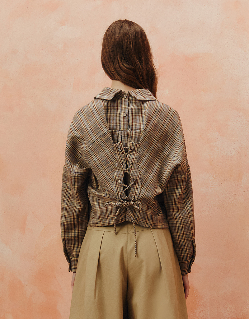 AW25 Plaid Tie-Back Crop Blouse BL-8251103 - Image 7