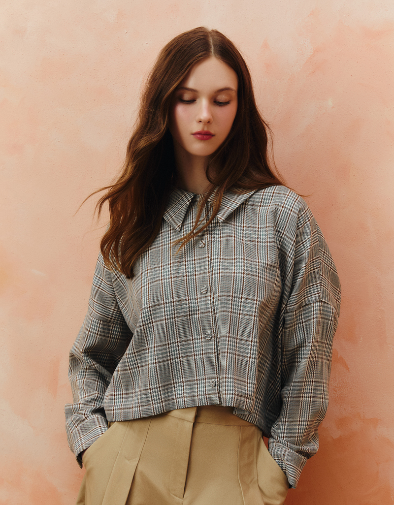 AW25 Plaid Tie-Back Crop Blouse BL-8251103 - Image 4