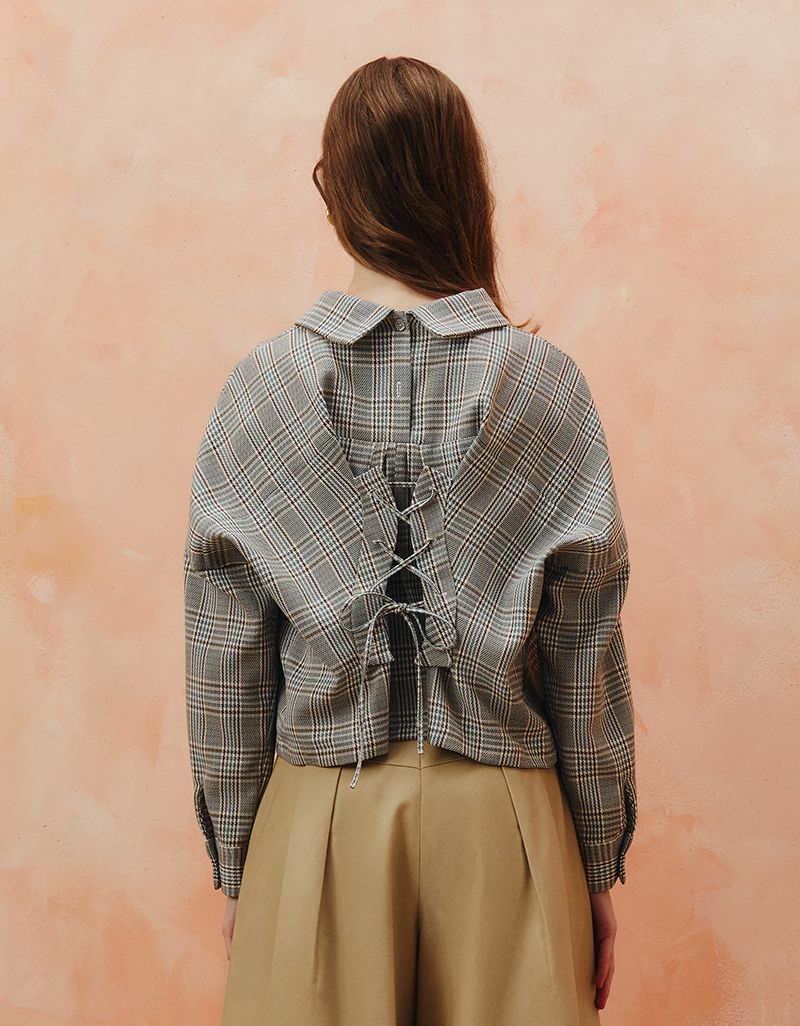 AW25 Plaid Tie-Back Crop Blouse BL-8251103 - Image 8