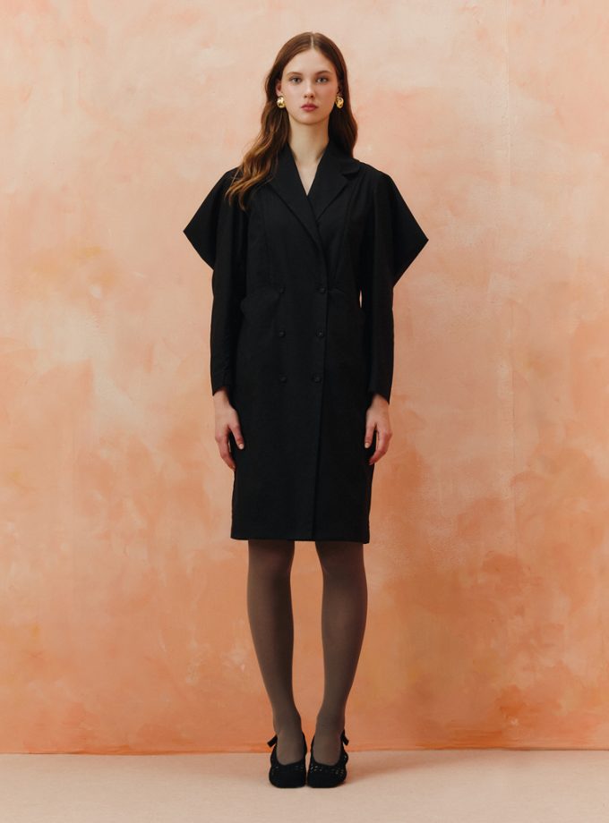 AW25 Black  Ziggy Draped Sleeve Coat Dress CO-8251018