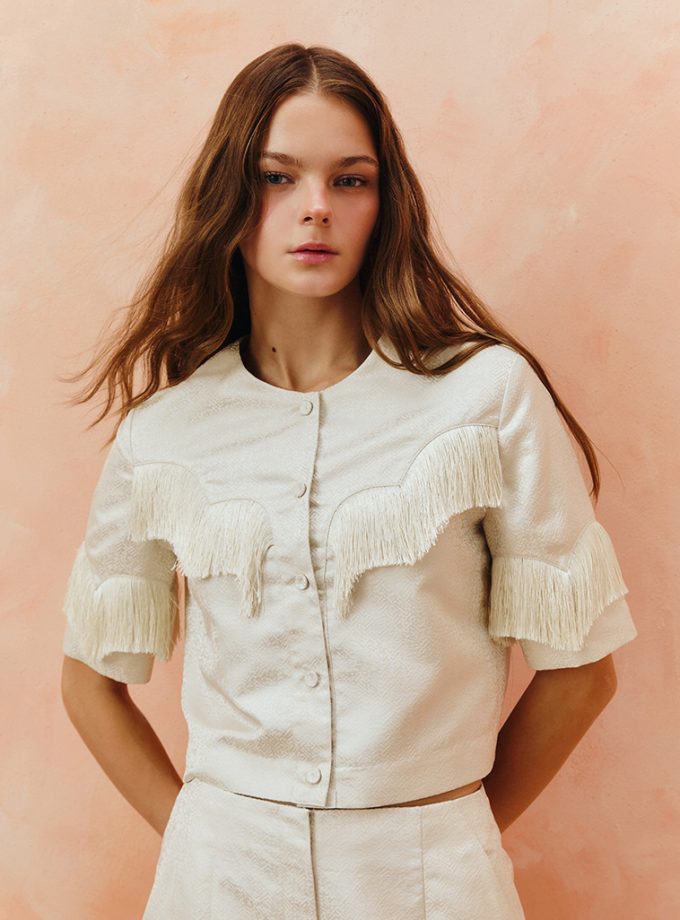 AW25 Seascape Jacquard Fringe Crop Top BL-8251110