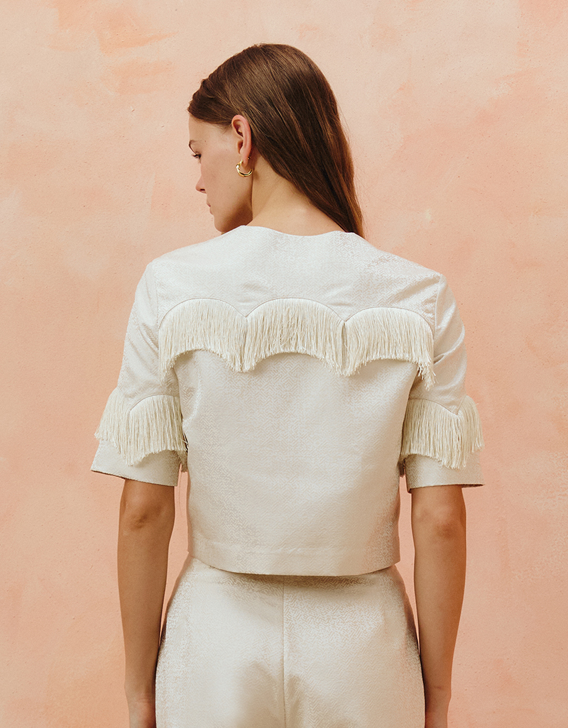 AW25 Seascape Jacquard Fringe Crop Top BL-8251110 - Image 7