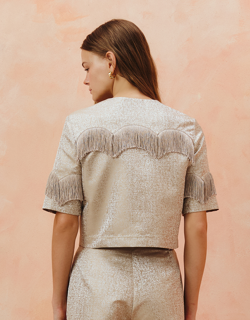 AW25 Seascape Jacquard Fringe Crop Top BL-8251110 - Image 8