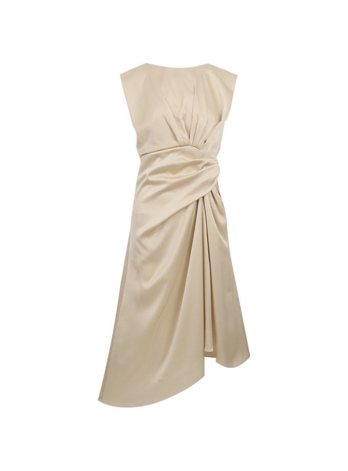 AW25 Draped Satin Asymmetric Dress DS-8251116